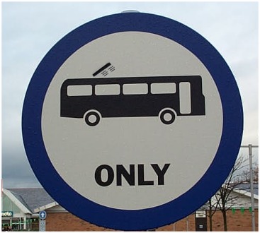 Bus sign with hatch coming off